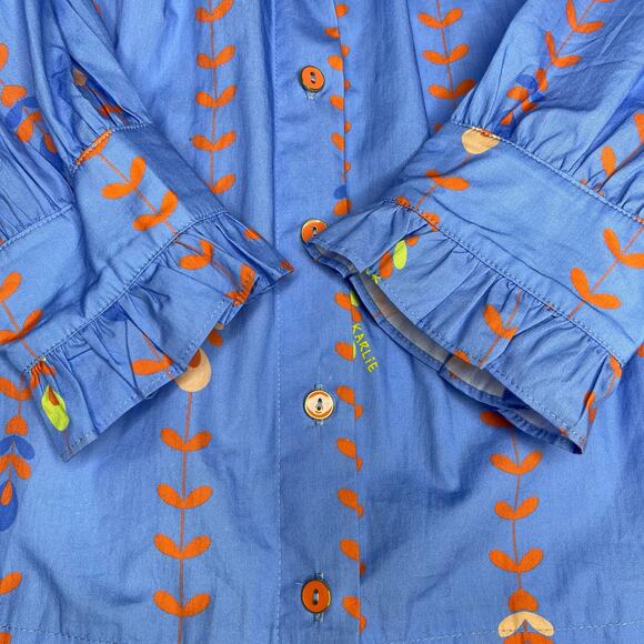 Karlie womens Floral Vine Poplin Button Up Top Blue Long Sleeve size S New - Picture 6 of 9